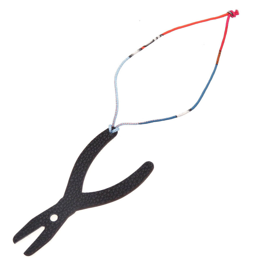 未使用 エルメス プティアッシュ ペンチ オーナメント レザー ブラック グレー 黒 バッグチャーム キーホルダー 0027【中古】HERMES