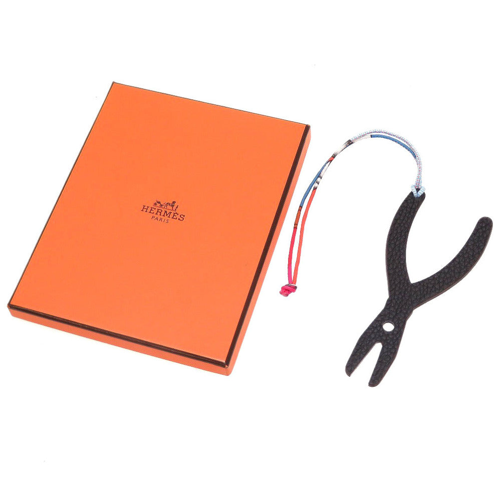 未使用 エルメス プティアッシュ ペンチ オーナメント レザー ブラック グレー 黒 バッグチャーム キーホルダー 0027【中古】HERMES