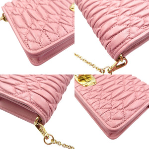 新品同様 ミュウミュウ マテラッセ 5DH044 ラムスキン ラインストーン ゴールド金具 ピンク チェーンショルダーバッグ 0033【中古】MIU MIU