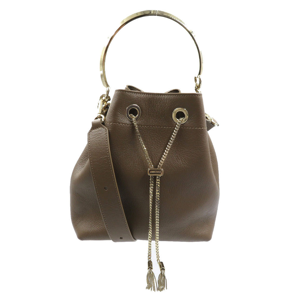 新品同様 ジミーチュウ ボンボンバケット レザー メタル ゴールド金具 ベージュ 2WAY ショルダーバッグ ハンドバッグ 0035【中古】JIMMY CHOO