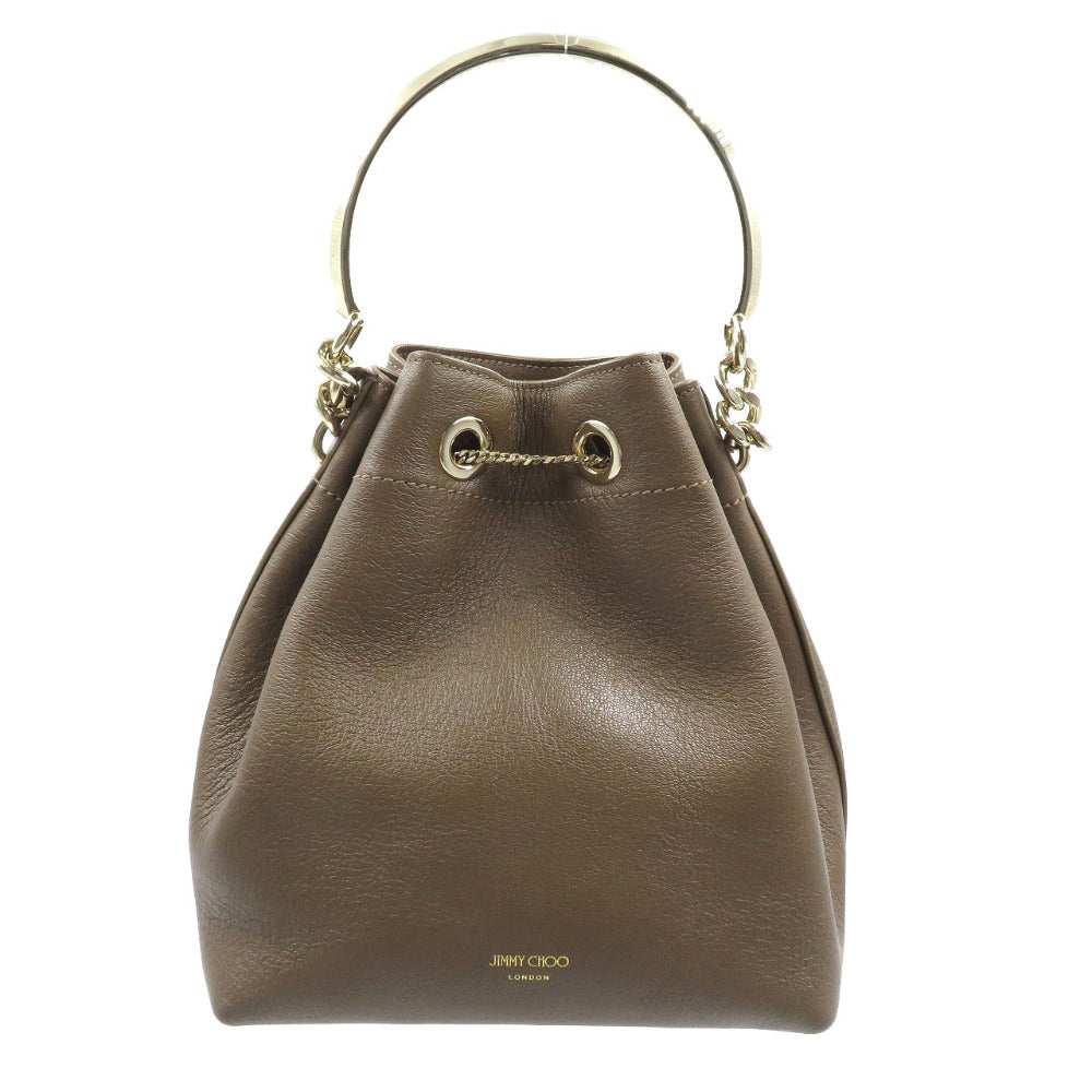 新品同様 ジミーチュウ ボンボンバケット レザー メタル ゴールド金具 ベージュ 2WAY ショルダーバッグ ハンドバッグ 0035【中古】JIMMY CHOO