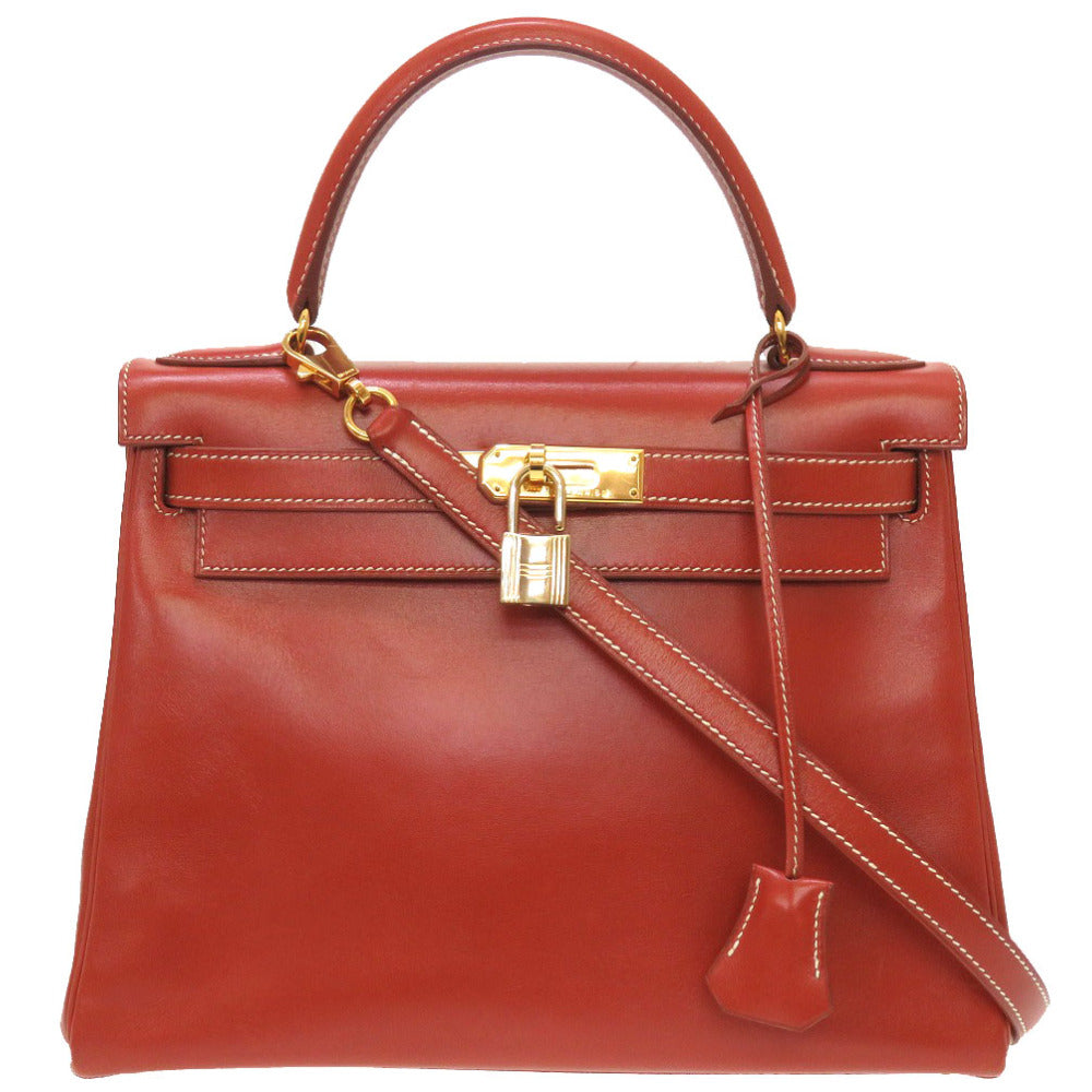 美品 エルメス ケリー28 内縫い ボックスカーフ ブリック ゴールド金具 □B刻印 ハンドバッグ バッグ 茶 0039 【中古】 HERMES