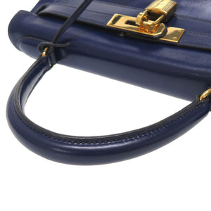 エルメス ケリー28 内縫い ボックスカーフ ブルーロイ ゴールド金具 〇T刻印 ハンドバッグ バッグ 青 0040 【中古】 HERMES