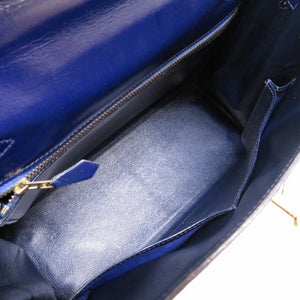 エルメス ケリー28 内縫い ボックスカーフ ブルーロイ ゴールド金具 〇T刻印 ハンドバッグ バッグ 青 0040 【中古】 HERMES