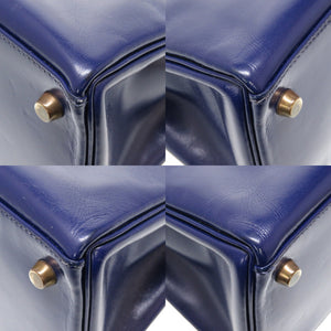 エルメス ケリー28 内縫い ボックスカーフ ブルーロイ ゴールド金具 〇T刻印 ハンドバッグ バッグ 青 0040 【中古】 HERMES