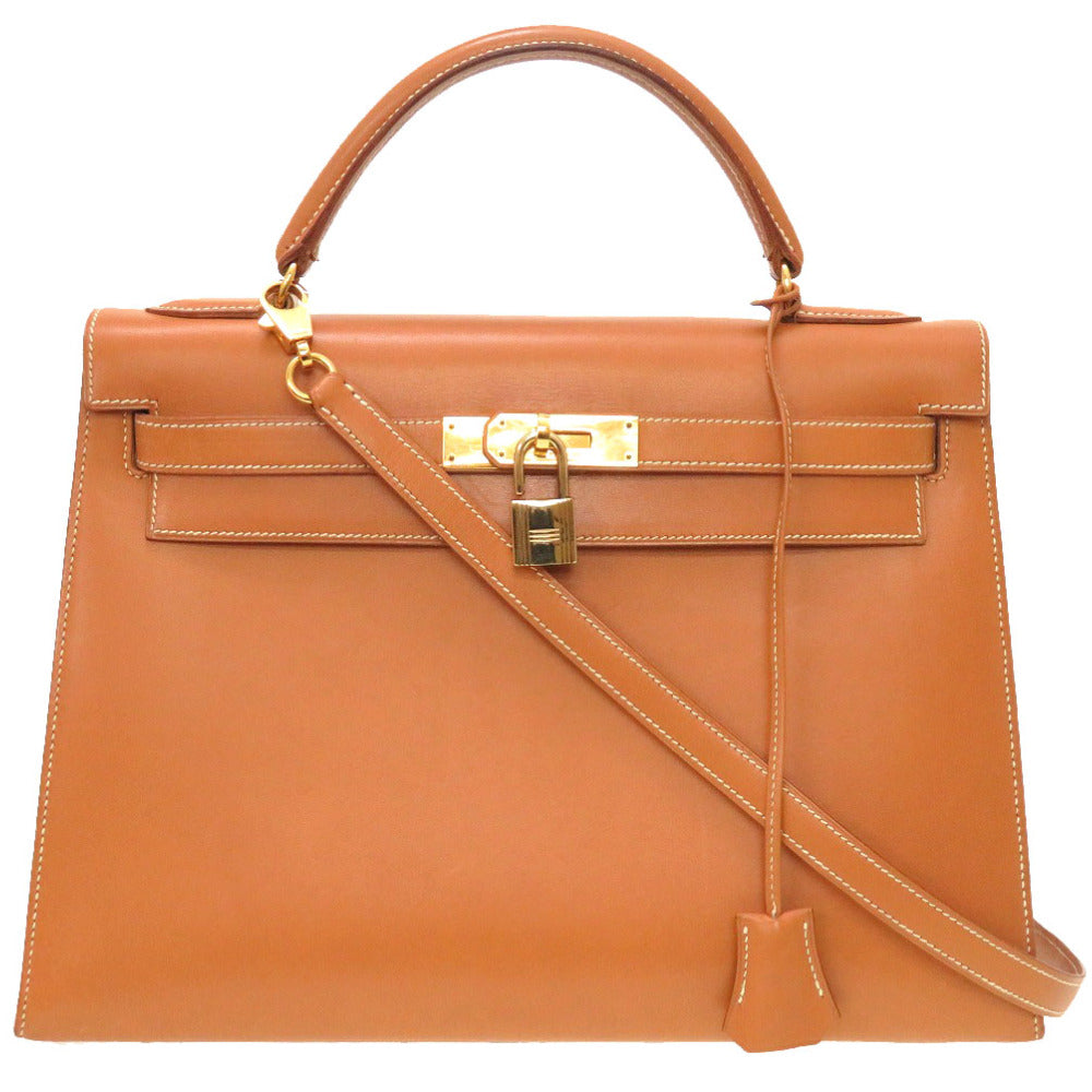 エルメス ケリー32 外縫い ヴォーシャモニー ナチュラル ゴールド金具 〇V刻印 ハンドバッグ バッグ 茶 0041 【中古】 HERMES