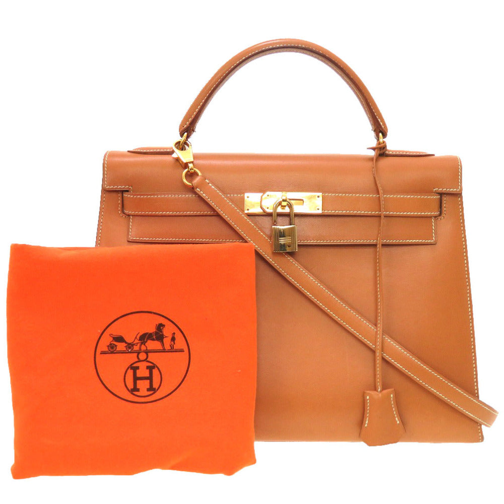 エルメス ケリー32 外縫い ヴォーシャモニー ナチュラル ゴールド金具 〇V刻印 ハンドバッグ バッグ 茶 0041 【中古】 HERMES