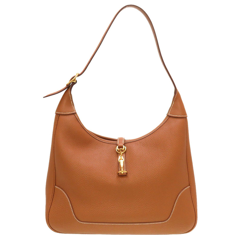 美品 エルメス トリム31 トゴ ゴールド ゴールド金具 □F刻印 ショルダーバッグ バッグ 茶 0045 【中古】 HERMES