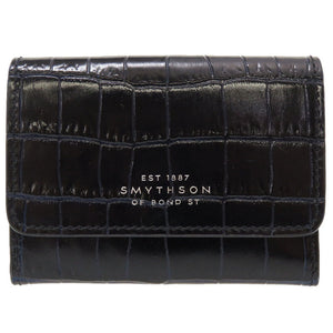新品同様 スマイソン コンパクトウォレット クロコ型押し レザー ブラック 黒 3つ折り財布 財布 0057【中古】SMYTHSON