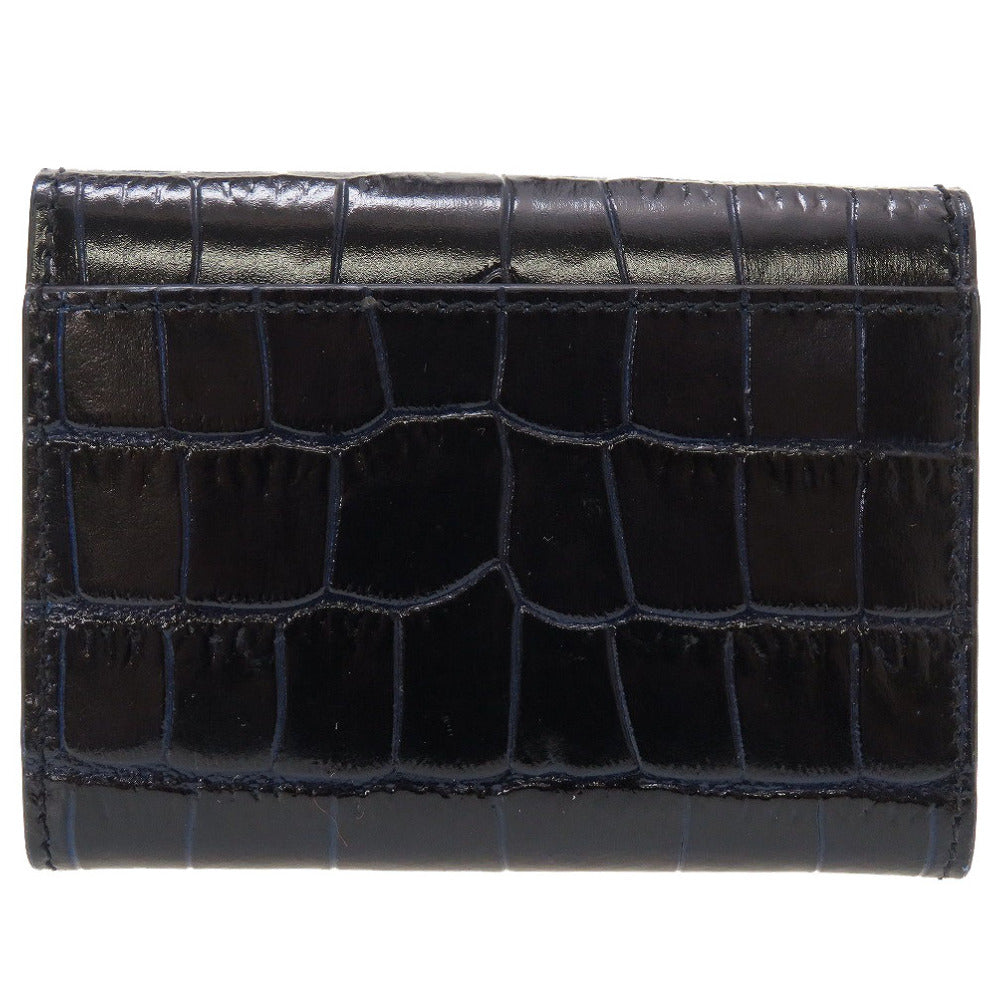 新品同様 スマイソン コンパクトウォレット クロコ型押し レザー ブラック 黒 3つ折り財布 財布 0057【中古】SMYTHSON