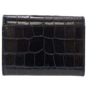新品同様 スマイソン コンパクトウォレット クロコ型押し レザー ブラック 黒 3つ折り財布 財布 0057【中古】SMYTHSON