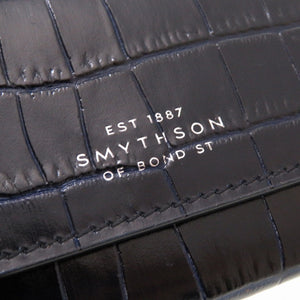 新品同様 スマイソン コンパクトウォレット クロコ型押し レザー ブラック 黒 3つ折り財布 財布 0057【中古】SMYTHSON