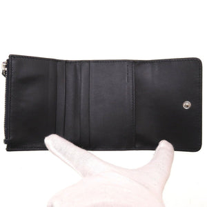 新品同様 スマイソン コンパクトウォレット クロコ型押し レザー ブラック 黒 3つ折り財布 財布 0057【中古】SMYTHSON