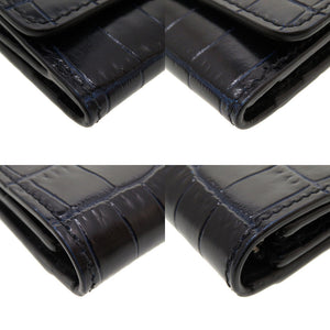 新品同様 スマイソン コンパクトウォレット クロコ型押し レザー ブラック 黒 3つ折り財布 財布 0057【中古】SMYTHSON