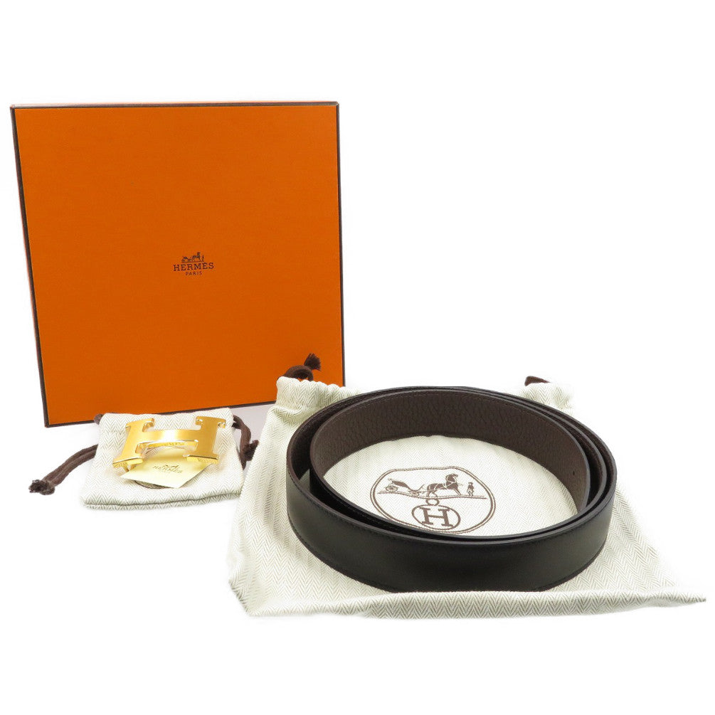 未使用 エルメス Hバックル ベルト ボックスカーフ トリヨンクレマンス ブラック ブラウン ゴールド金具 D刻印(2019年製) サイズ105cm ベルト 黒 茶 0077 【中古】 HERMES