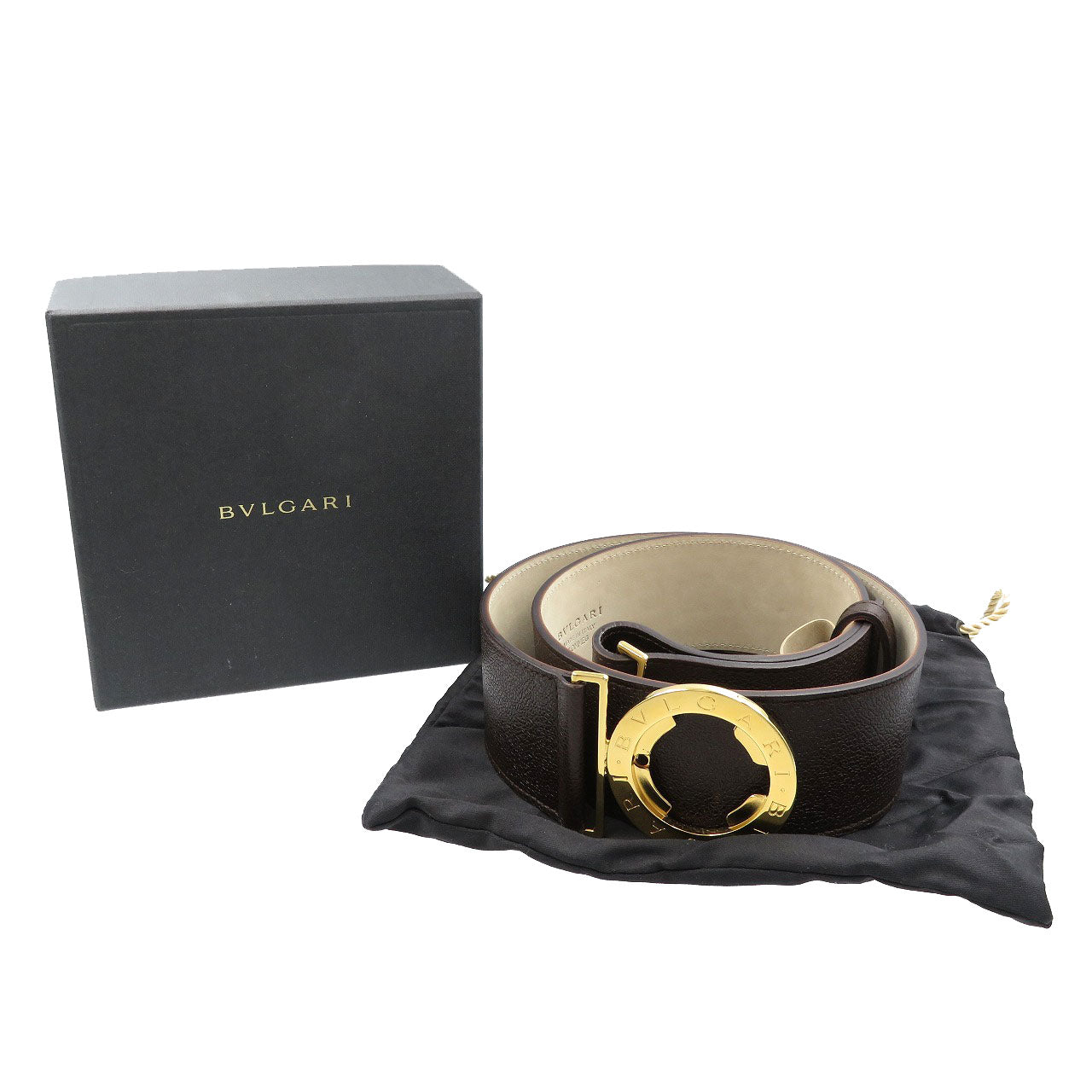 美品 ブルガリ ブルガリ・ブルガリ 95/38 レザー メタル ダークブラウン ゴールド ベルト 0086【中古】BVLGARI