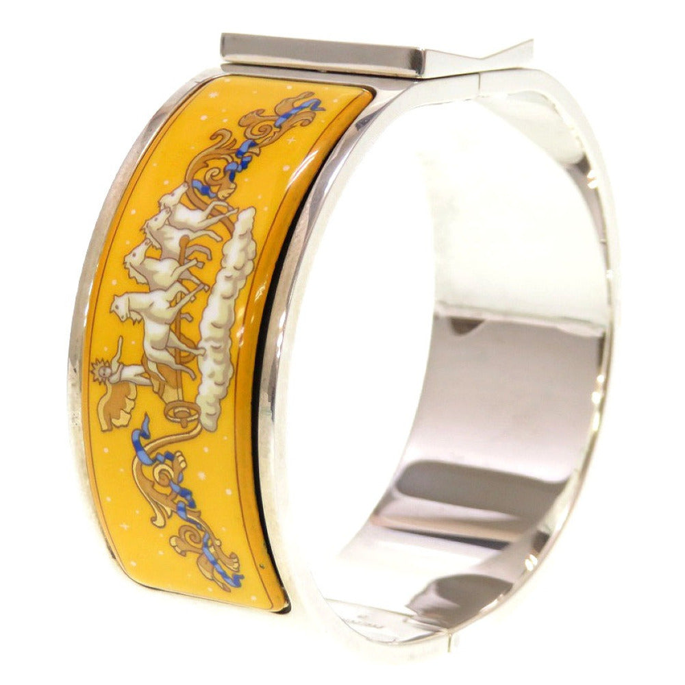 美品 エルメス エマイユGM 七宝焼き メタル シルバー イエロー 黄 バングル 0087【中古】HERMES