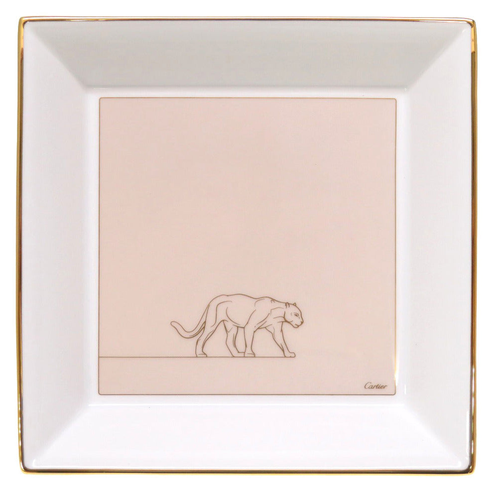 未使用 カルティエ スクエアプレート 陶器 ホワイト 皿 0099 【中古】 CARTIER