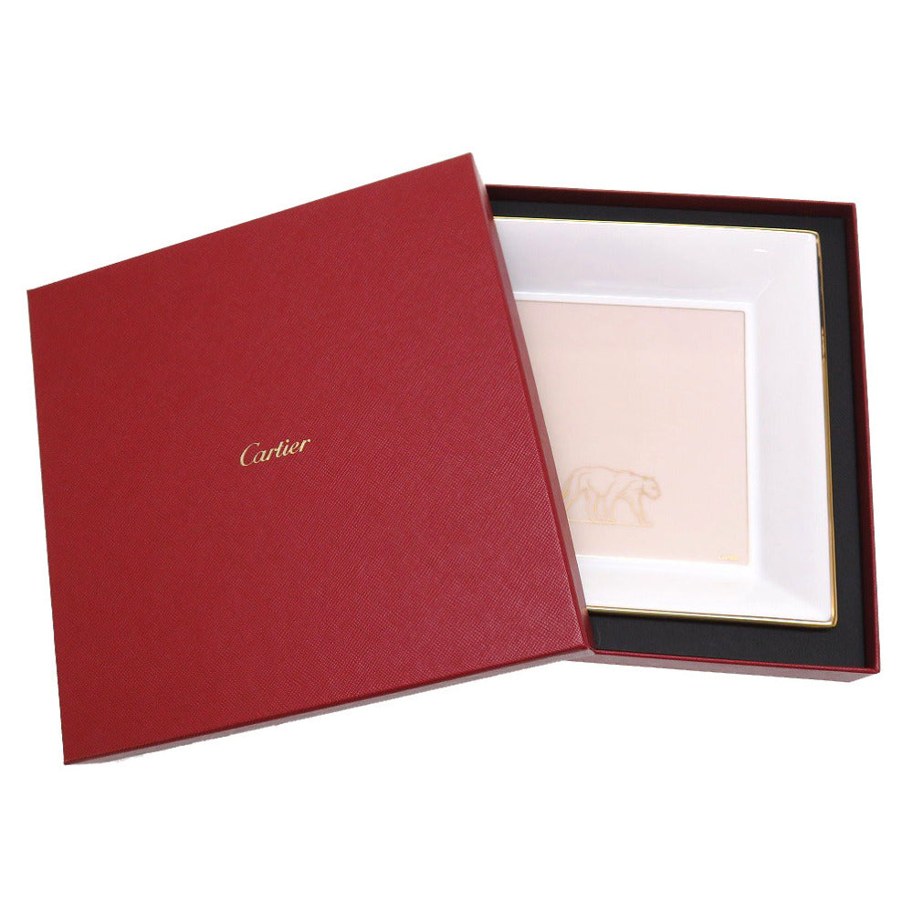 未使用 カルティエ スクエアプレート 陶器 ホワイト 皿 0099 【中古】 CARTIER