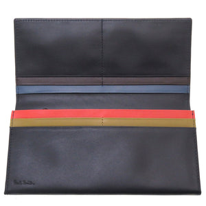 未使用 ポールスミス レザー ネイビー 紺 2つ折り長財布 財布 0009【中古】Paul Smith