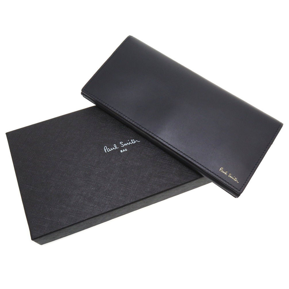 未使用 ポールスミス レザー ネイビー 紺 2つ折り長財布 財布 0009【中古】Paul Smith