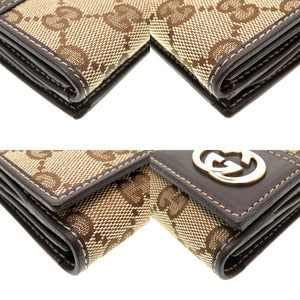 新品同様 グッチ インターロッキングG 181593 GGキャンバス ベージュ ブラウン 茶 Wホック長財布 財布 0010【中古】GUCCI