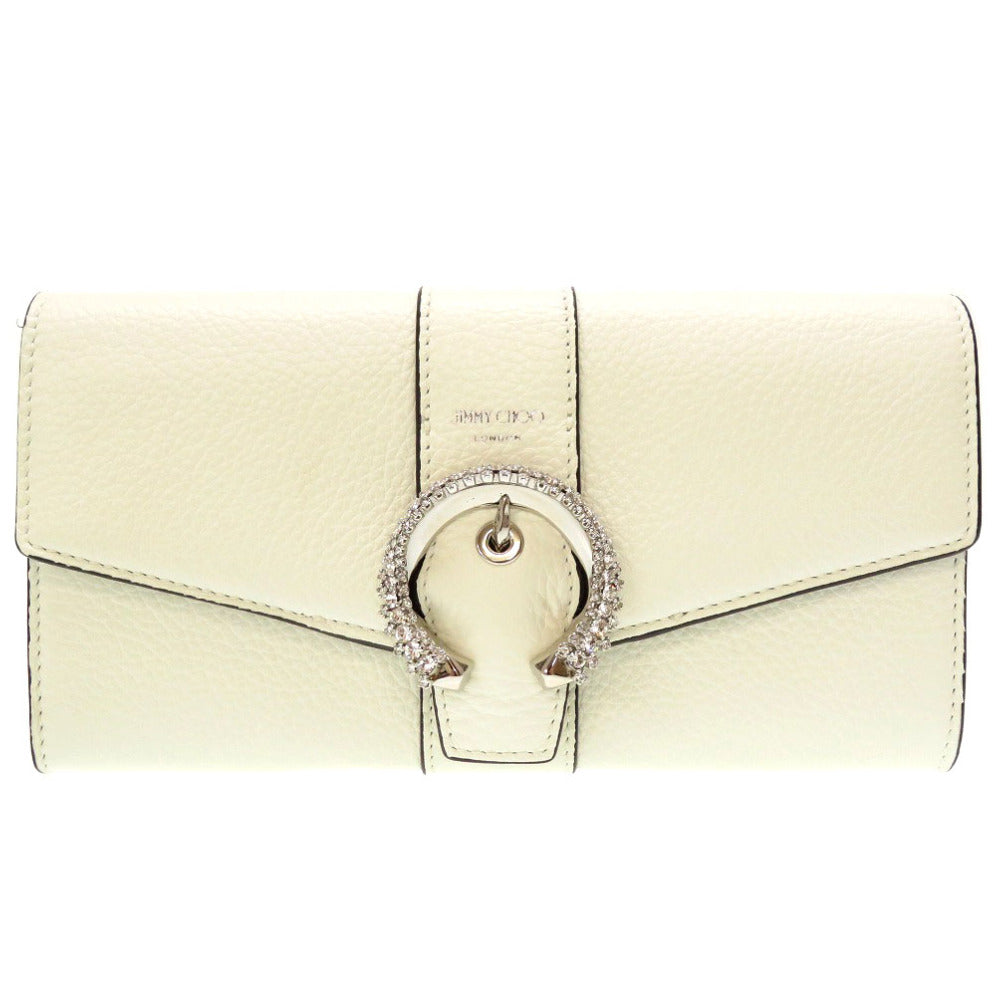未使用 ジミーチュウ マルティナ クリスタルバックル レザー ホワイト 白 2つ折り長財布 財布 0011【中古】JIMMY CHOO