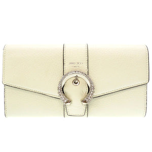 未使用 ジミーチュウ マルティナ クリスタルバックル レザー ホワイト 白 2つ折り長財布 財布 0011【中古】JIMMY CHOO