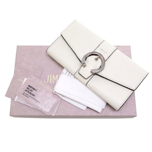 未使用 ジミーチュウ マルティナ クリスタルバックル レザー ホワイト 白 2つ折り長財布 財布 0011【中古】JIMMY CHOO