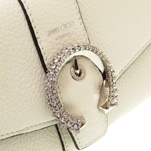 未使用 ジミーチュウ マルティナ クリスタルバックル レザー ホワイト 白 2つ折り長財布 財布 0011【中古】JIMMY CHOO