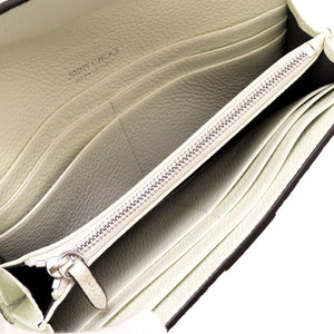 未使用 ジミーチュウ マルティナ クリスタルバックル レザー ホワイト 白 2つ折り長財布 財布 0011【中古】JIMMY CHOO