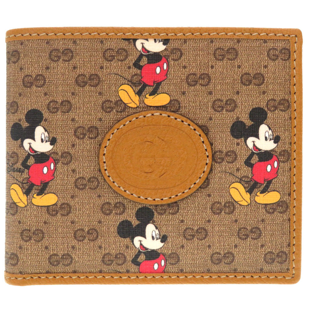 新品 グッチ マイクロGG ディズニーコラボ ミッキーマウス 602547 レザー ブラウン 茶 2つ折り財布 財布 札入れ 0012【中古】GUCCI