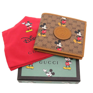 新品 グッチ マイクロGG ディズニーコラボ ミッキーマウス 602547 レザー ブラウン 茶 2つ折り財布 財布 札入れ 0012【中古】GUCCI