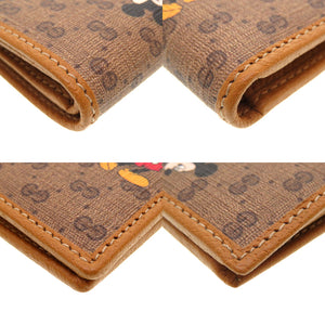 新品 グッチ マイクロGG ディズニーコラボ ミッキーマウス 602547 レザー ブラウン 茶 2つ折り財布 財布 札入れ 0012【中古】GUCCI