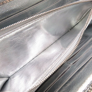 新品同様 ボッテガヴェネタ イントレチャート ラムスキン レザー シルバー ラウンドファスナー長財布 財布 0015【中古】BOTTEGA VENETA