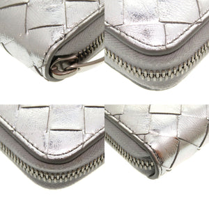 新品同様 ボッテガヴェネタ イントレチャート ラムスキン レザー シルバー ラウンドファスナー長財布 財布 0015【中古】BOTTEGA VENETA