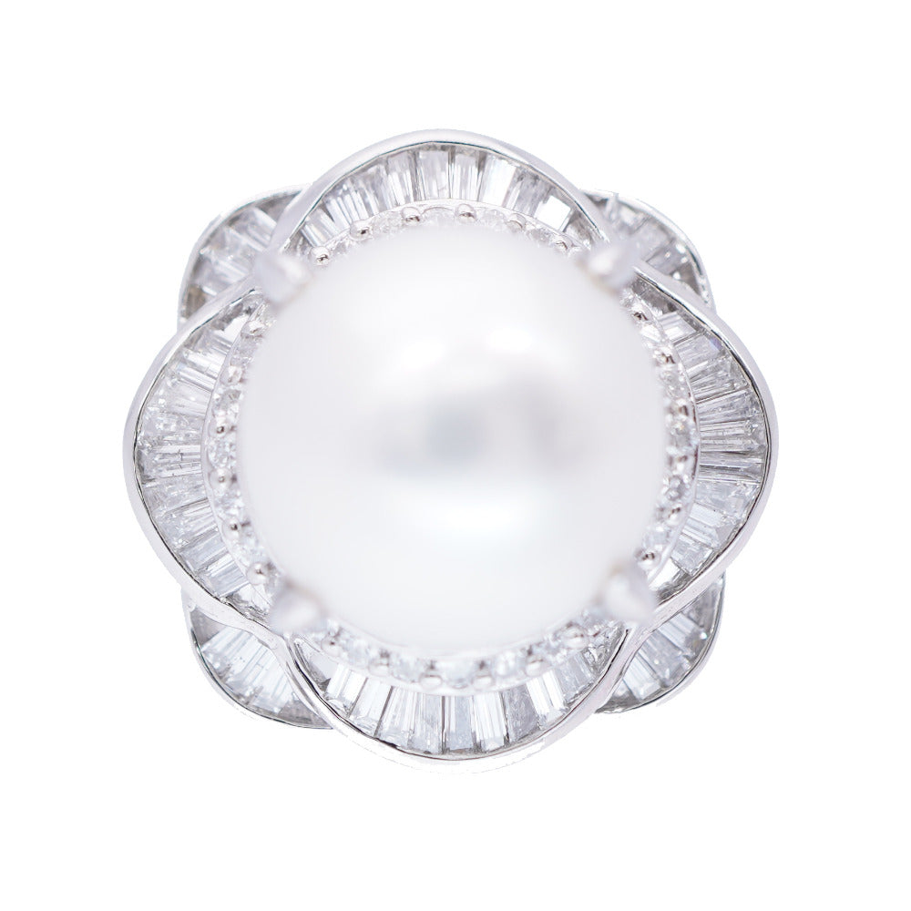 美品 パール12.2mm ダイヤ1.00ct Pt900 リング 指輪 プラチナ/真珠/ダイヤモンド 12号 ジュエリー 0025【中古】レディース