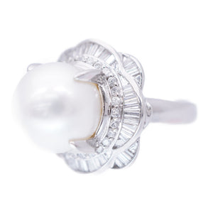 美品 パール12.2mm ダイヤ1.00ct Pt900 リング 指輪 プラチナ/真珠/ダイヤモンド 12号 ジュエリー 0025【中古】レディース