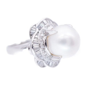 美品 パール12.2mm ダイヤ1.00ct Pt900 リング 指輪 プラチナ/真珠/ダイヤモンド 12号 ジュエリー 0025【中古】レディース