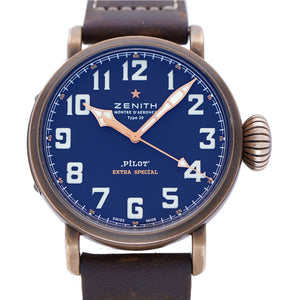 美品 ゼニス パイロット タイプ20 エクストラ スペシャル 29.2430.679 自動巻き 腕時計 チタン/レザー/ブロンズ ブラック 黒文字盤 0026【中古】ZENITH メンズ オートマチック