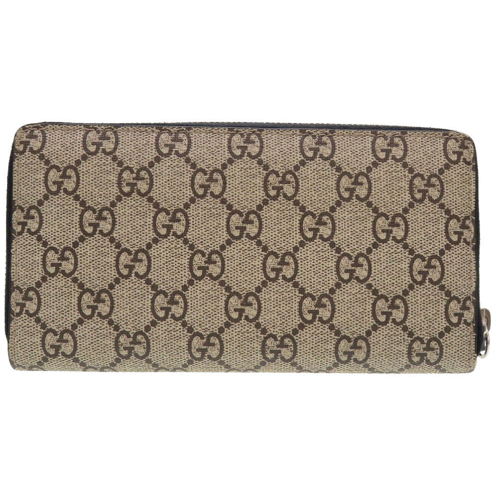 美品 グッチ 451273 GGスプリーム 蜂 ベージュ ブラック 黒 ラウンドファスナー長財布 財布 0032【中古】GUCCI
