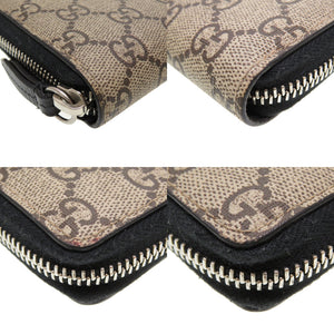 美品 グッチ 451273 GGスプリーム 蜂 ベージュ ブラック 黒 ラウンドファスナー長財布 財布 0032【中古】GUCCI
