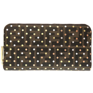 新品 フェンディ ズッカ柄 キャンバス レザー ブラウン 茶 ラウンドファスナー長財布 財布 0033【中古】FENDI