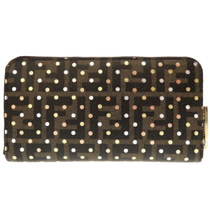 新品 フェンディ ズッカ柄 キャンバス レザー ブラウン 茶 ラウンドファスナー長財布 財布 0033【中古】FENDI