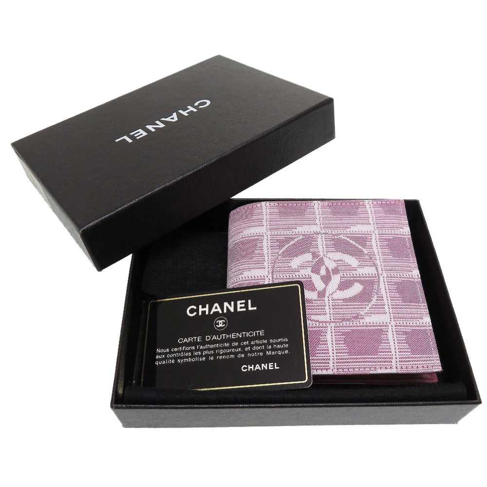 新品同様 シャネル ニュートラベルライン 6番台 キャンバス レザー ピンク 2つ折り財布 財布 0034【中古】CHANEL