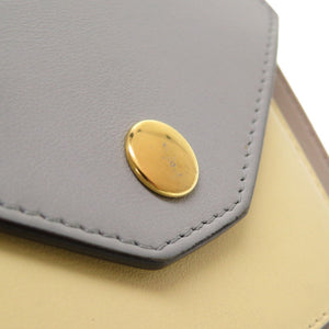 美品 セリーヌ ポケット トライフォールデッド レザー グレー 水色 イエロー 黄 カードケース 0035【中古】CELINE