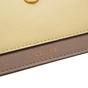 美品 セリーヌ ポケット トライフォールデッド レザー グレー 水色 イエロー 黄 カードケース 0035【中古】CELINE