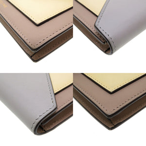 美品 セリーヌ ポケット トライフォールデッド レザー グレー 水色 イエロー 黄 カードケース 0035【中古】CELINE