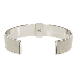 未使用 プラダ 三角プレート サフィアーノレザー メタル シルバー ホワイト 白 バングル ブレスレット 0038【中古】PRADA