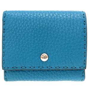 新品同様 フェンディ セレリア 8M0339 コンパクトウォレット レザー 水色 2つ折り財布 財布 0042【中古】FENDI